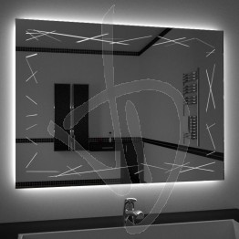 Specchio su misura, con decoro A037 inciso e illuminato e retroilluminazione a led