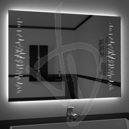 Specchio su misura, con decoro A032 inciso e illuminato e retroilluminazione a led
