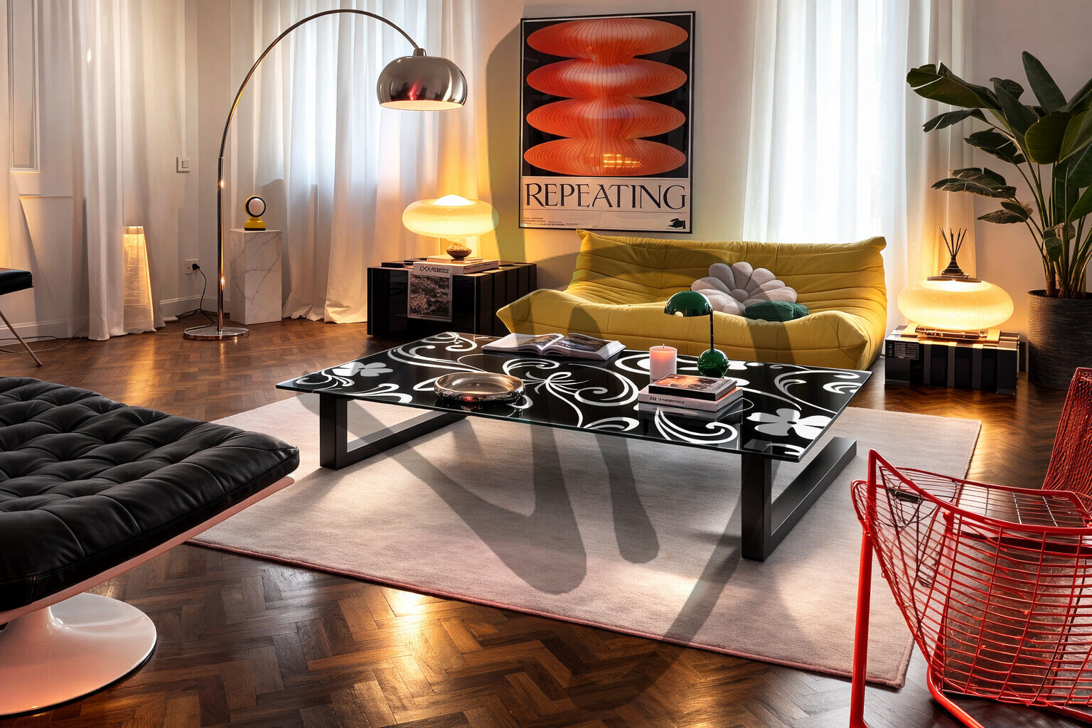 Tavolo in vetro con decoro vintage e struttura in ferro 2 - Tische und Schreibtische aus Glas