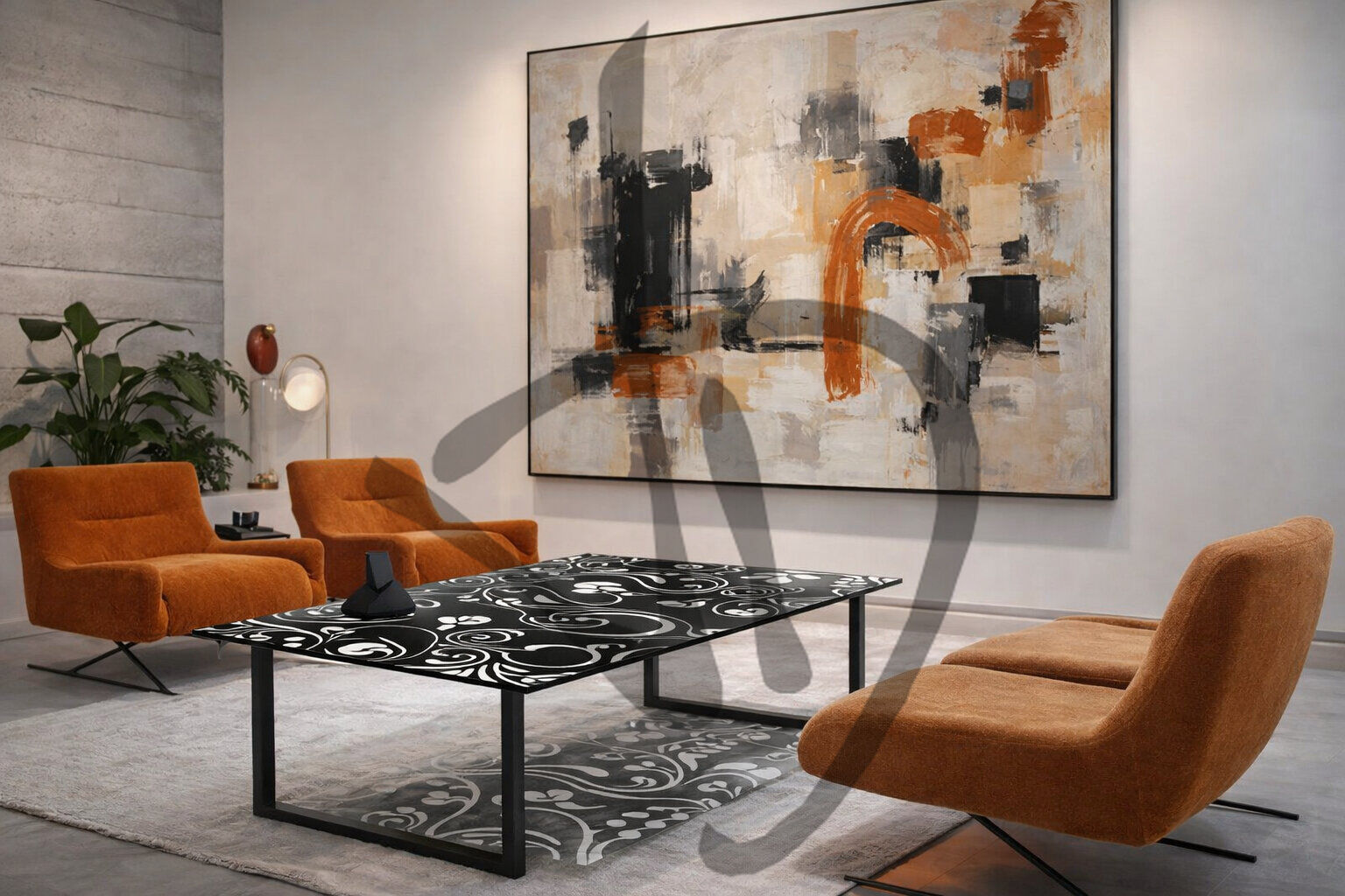 Tavolo in vetro con decoro vintage e struttura in ferro 3 - Tische und Schreibtische aus Glas