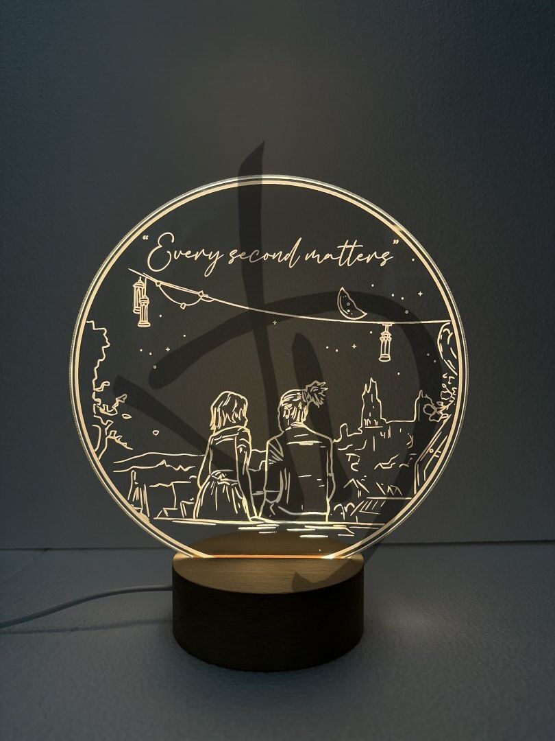 Plexiglas-Acryl-Lampen mit romantischen Grafiken verziert mit einem Holzsockel - Dekorierte Acrylglaslampen mit personalisiertem Holzsockel