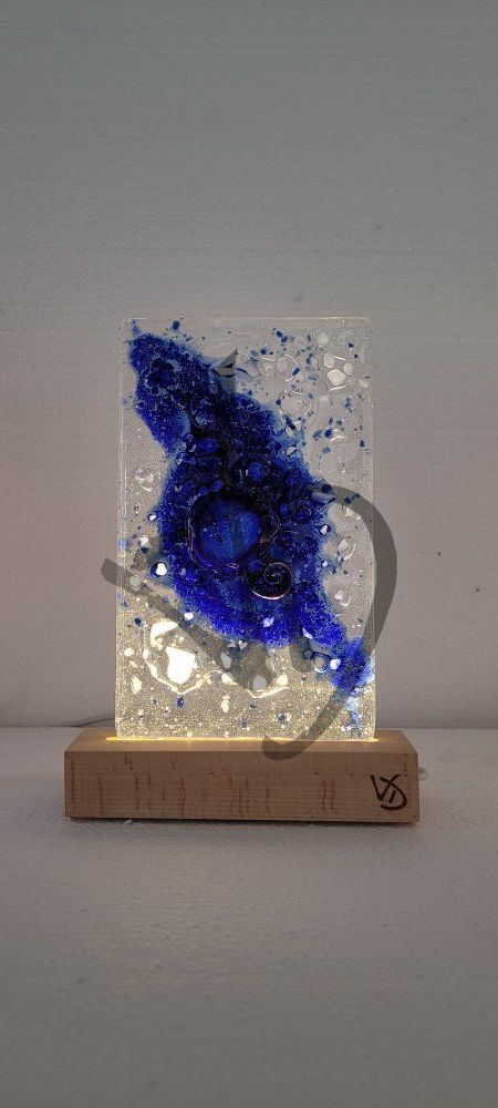 Lampenschirm aus verschmolzenem Muranoglas mit personalisiertem Holzsockel - 2 - Murano-Fusing-Nachttischlampen mit personalisiertem Holzsockel