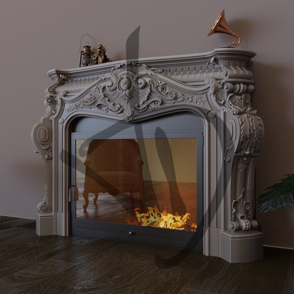 Kamin mit fester Oberseite und Innenblech - Antiker Kamin mit Innenblech - weit weg - Strutture Lineari