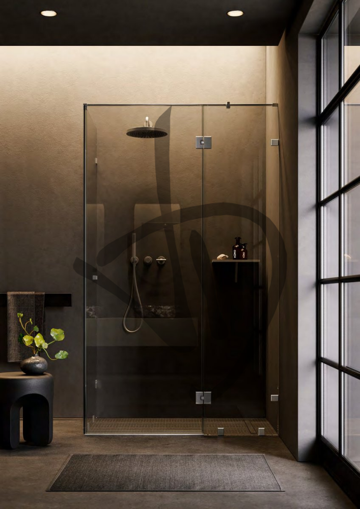 Maßgefertigte Produkte - Duschkabinen aus Glas - Eckausführungen - Maßgefertigte transparente Eckduschkabine 1 