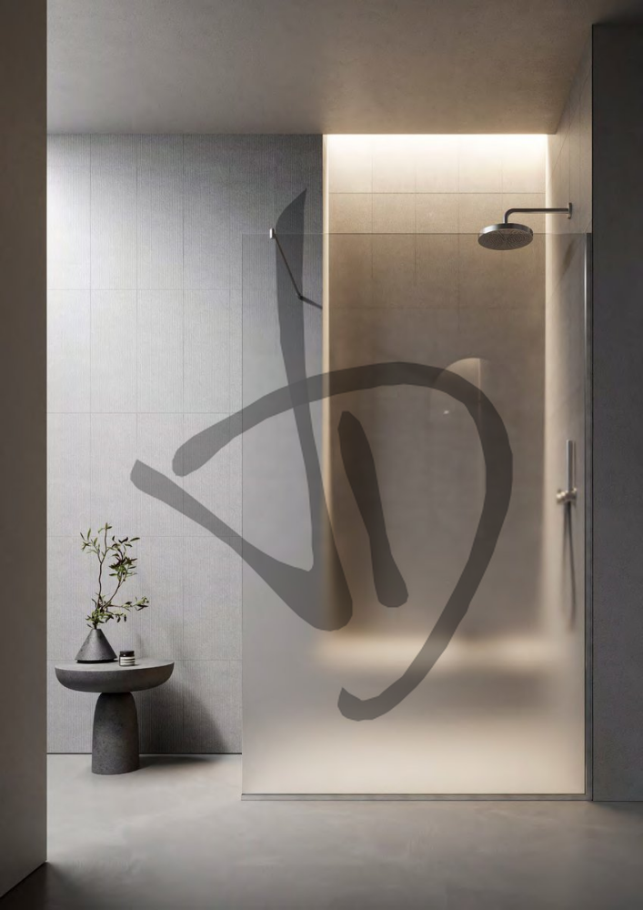 Maßgefertigte Produkte - Duschkabinen aus Glas - Fest - Feststehendes Duschglas mit satinierter Stabilisierungsstange