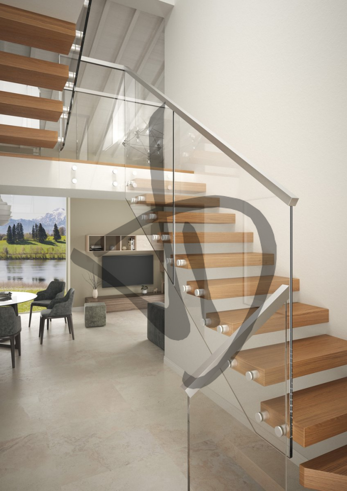 Maßgefertigte Produkte - Glasbrüstungen - Glasgeländer mit Stollen für Sicherheit auf Innentreppen