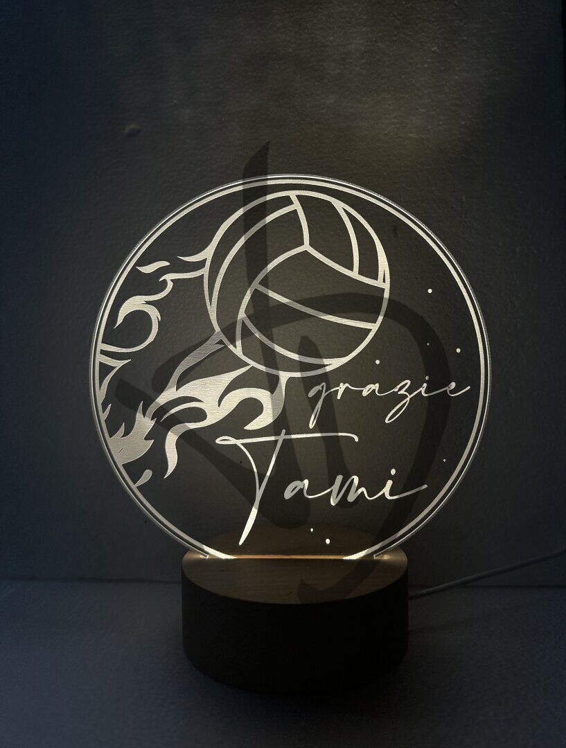 Maßgefertigte Produkte - Individuelle Lampen und Nachttischlampen - Dekorierte Acrylglaslampen mit personalisiertem Holzsockel - Plexiglas-Acryl-Lampen mit Volleyball-Grafiken verziert mit Holzsockel