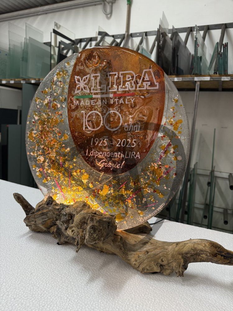 Maßgefertigte Produkte - Individuelle Lampen und Nachttischlampen - Designlampen aus Murano-Fusingglas - Muranoglas-Fused-Lampen von Design, Hundertjahrgeschenk 4