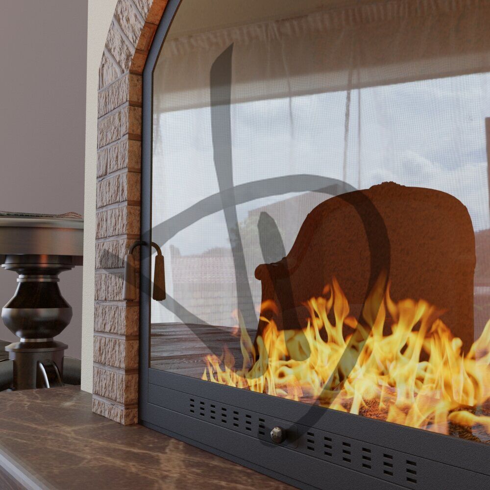 Maßgefertigte Produkte - Kaminverschlüsse - Gebogen - Gewölbter Kaminabschluss mit gewölbtem Glas mit Innenaufbau von Fach 3