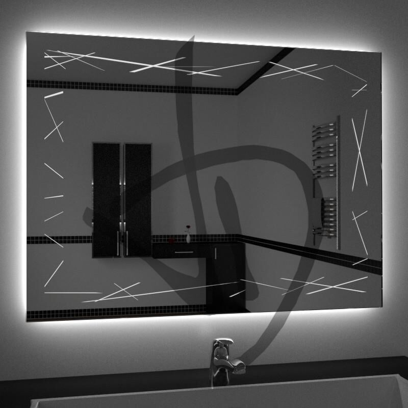 Hinterleuchtete LED-Spiegel mit abstrakter linearer Dekoration - Mit Dekor