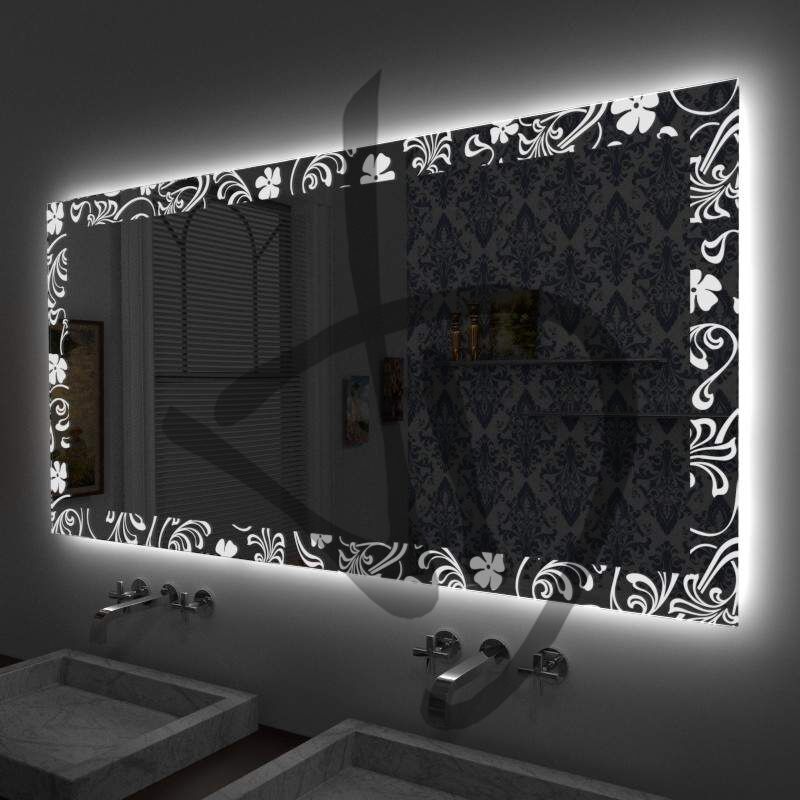 Hinterleuchtete LED-Spiegel mit Vintage-Blumendekoration - Mit Dekor