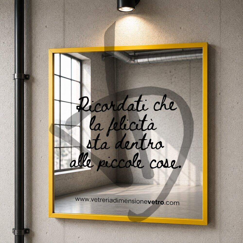 Specchio con scritta nera %22la felicità sta nelle piccole cose%22 quadro, poster, specchio decorativo con cornice in alluminio  - Sprüche auf Spiegeln